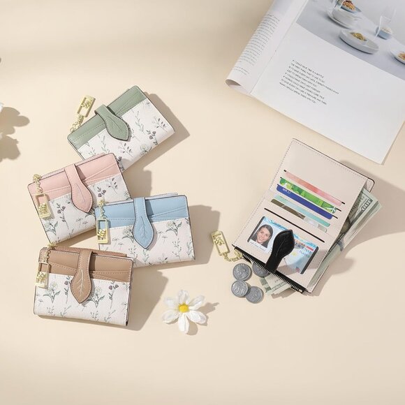 Small RFID Wallet for Women Vegan Leather Bifold with Zipper Pocket - Picture 6 of 6